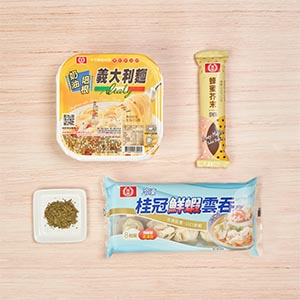 準備圖中食材，並將鮮蝦雲吞先炸過備用