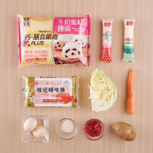 馬鈴薯切小塊蒸熟壓成泥,加入切碎水煮蛋、桂冠沙拉、適量鹽拌勻,做成馬鈴薯沙拉