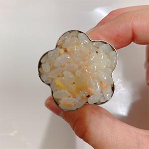《我愛花花炸飯糰》
加熱桂冠鮭魚炒飯
本次使用電鍋:無需解凍,另裝盛容器於蒸架上,外鍋放1杯水(約180cc)